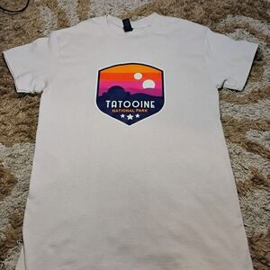 Tan Starwars T-Shirt with Tatooine National Park Graphic Mens Size Small